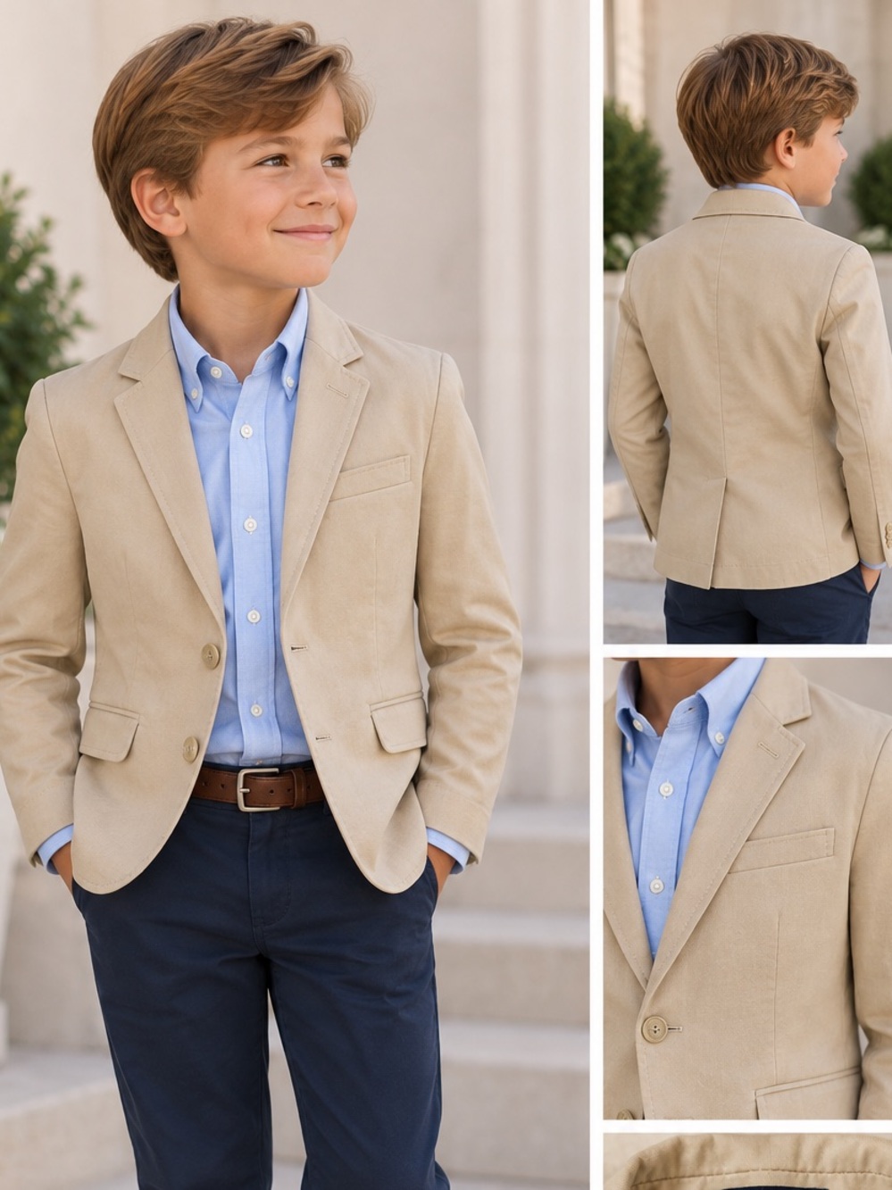 J.Crew Crewcuts Thompson Boys Khaki Blazer Size 8 Cotton Stretch Prepp